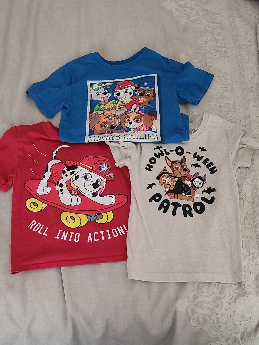 Paw Patrol Kids Short Sleeve Tees - Blue, Red, Cream (3-Pack) Size 5